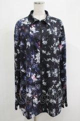 NieR Clothing / プリント切替ZIPブラウス  黒ロゴ×和柄九尾 H-25-05-08-1020-PU-BL-KB-ZH