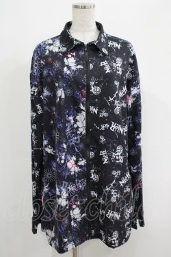 画像1: NieR Clothing / プリント切替ZIPブラウス  黒ロゴ×和柄九尾 H-25-05-08-1020-PU-BL-KB-ZH