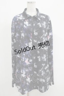 画像1: NieR Clothing / プリント切替ZIPブラウス  黒ロゴ×和柄九尾 H-25-08-26-014-PU-BL-KB-ZH