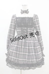 Princess Melody / りぼんチョーカー付きチェックコルセット風ワンピース Free グレー H-25-05-08-025-EL-OP-NS-ZH