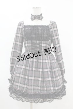 画像1: Princess Melody / りぼんチョーカー付きチェックコルセット風ワンピース Free グレー H-25-05-08-025-EL-OP-NS-ZH
