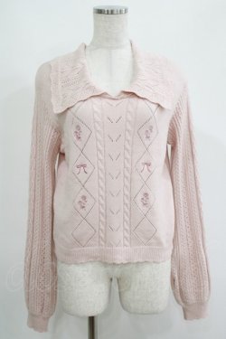 画像1: axes femme POETIQUE / ブーケ刺繍ビッグ襟ニットプルオーバー M ピンク H-25-05-09-1045-AX-TO-NS-ZH