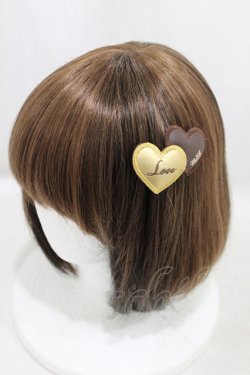 画像1: MILK / ダブルハートバレッタ  ゴールド/ブラウン H-25-05-10-035-ML-AC-NS-ZH