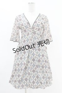 Ozz oneste / 総柄バルーンワンピース  ベージュ H-25-05-10-1025-OO-OP-KB-ZH