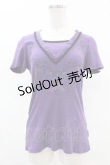 Ozz oneste / 刺繍Vネックリブトップス  パープル H-25-05-10-1035-OO-TO-KB-ZH