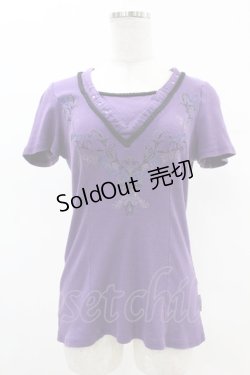 画像1: Ozz oneste / 刺繍Vネックリブトップス  パープル H-25-05-10-1035-OO-TO-KB-ZH