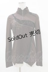 Ozz Croce / ギャザーネックプリントトップス  茶 H-25-05-10-1038-OO-TO-KB-ZH