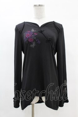 画像1: Ozz oneste / 刺繍チャイナカットソー  黒 H-25-05-10-1041-OO-TO-KB-ZH