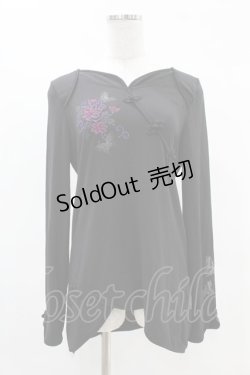 画像1: Ozz oneste / 刺繍チャイナカットソー  黒 H-25-05-10-1041-OO-TO-KB-ZH