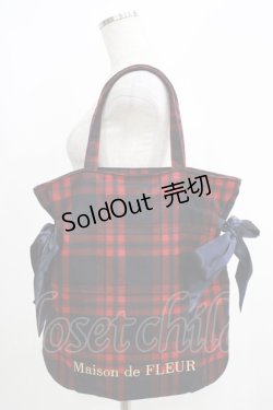 画像1: Maison de FLEUR / チェックダブルリボンギャザートートバッグ  レッド H-25-05-12-040-LO-BG-NS-ZH