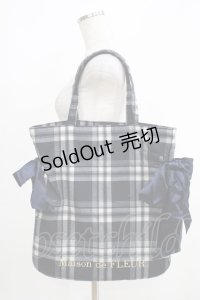 Maison de FLEUR / チェックダブルリボンギャザートートバッグ  ネイビー H-25-05-12-041-LO-BG-NS-ZH