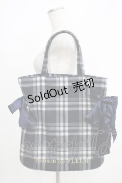 画像1: Maison de FLEUR / チェックダブルリボンギャザートートバッグ  ネイビー H-25-05-12-041-LO-BG-NS-ZH