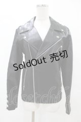 LISTEN FLAVOR / チェッカーラインスリーブライダースジャケット  黒 H-25-05-12-1040-PU-JA-KB-ZT-CL001