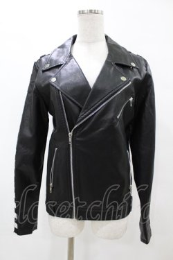 画像1: LISTEN FLAVOR / チェッカーラインスリーブライダースジャケット  黒 H-25-05-12-1040-PU-JA-KB-ZH