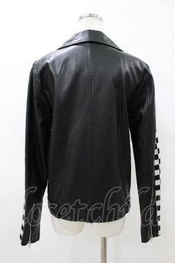 画像2: LISTEN FLAVOR / チェッカーラインスリーブライダースジャケット  黒 H-25-05-12-1040-PU-JA-KB-ZH