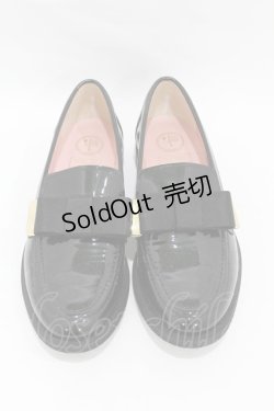 画像1: YOSUKE / リボンローファー 24cm 黒 H-25-05-12-1003-PU-SH-KB-ZH