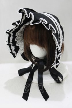 画像1: ALICE and the PIRATES / タックフリルベビーボンネット  ブラック H-25-05-12-070-PA-AC-NS-ZH