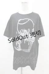 NieR Clothing / プリント半袖CUTSEW  黒×グレー H-25-08-26-022-PU-TO-KB-ZT495