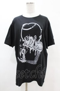 NieR Clothing / プリント半袖CUTSEW  黒×グレー H-25-08-26-022-PU-TO-KB-ZH