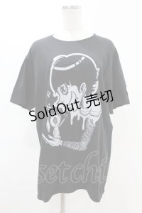 NieR Clothing / プリント半袖CUTSEW  黒×グレー H-25-08-26-022-PU-TO-KB-ZT495