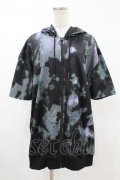 NieR Clothing / 総柄ZIP半袖パーカー  黒 H-25-05-13-1064-PU-TO-KB-ZH