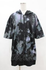 NieR Clothing / 総柄ZIP半袖パーカー  黒 H-25-05-13-1064-PU-TO-KB-ZH