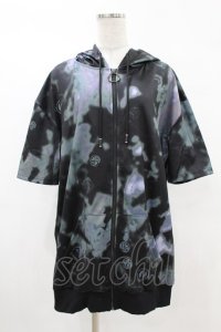 NieR Clothing / 総柄ZIP半袖パーカー  黒 H-25-05-13-1064-PU-TO-KB-ZH