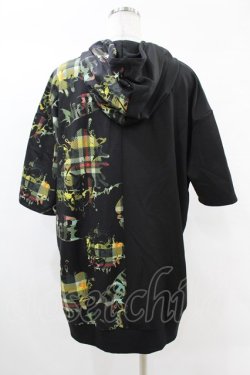 画像2: NieR Clothing / プリント切替半袖ZIPパーカー  黒 H-25-05-13-1065-PU-TO-KB-ZH
