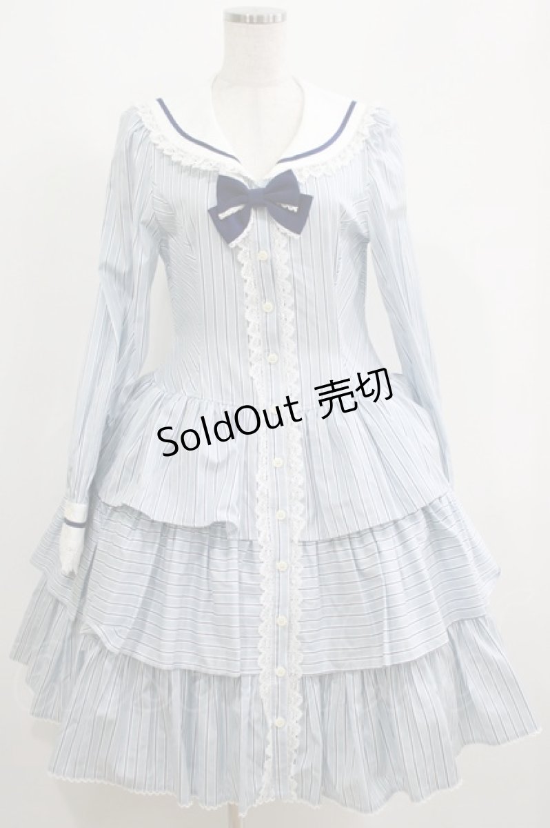 画像1: ALICE and the PIRATES / ドビーストライプセーラーワンピース Free サックス H-25-05-13-003-PA-OP-NS-ZH (1)