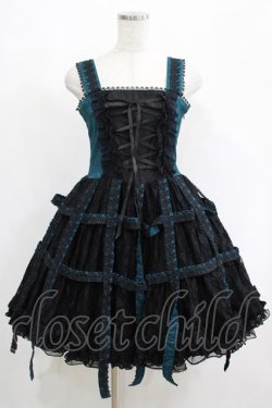画像1: h.NAOTO / Deep Green Rose Bird Cage Dress  ブラック×グリーン H-25-05-14-001-HN-OP-KB-ZH