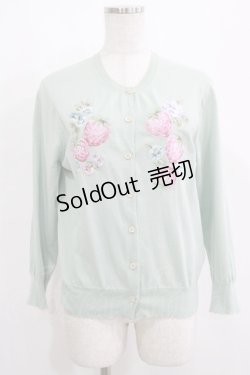 画像1: Jane Marple Dans Le Salon / Strawberry embroideryカーディガン M ミント×ピンク H-25-05-14-033-JM-TO-KB-ZH