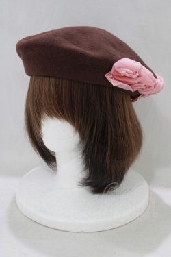 画像1: Emily Temple cute / パール＆ベルベットリボン付ベレー  茶 H-25-05-14-068-ET-AC-KB-ZH