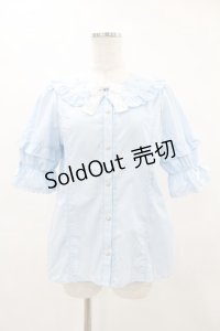 axes femme kawaii / パール襟半袖ブラウス M サックス H-25-05-14-1055-AX-BL-NS-ZH