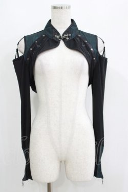 画像1: Ozz Croce / クロス刺繍シュラグ  黒×緑 H-25-05-15-041-OO-TO-KB-ZH