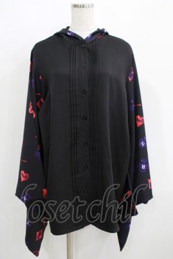 画像1: NieR Clothing / 着物風袖フードシャツ  黒 H-25-05-15-044-PU-BL-KB-ZH