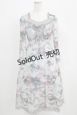 画像1: Ozz oneste / フロント編上プリントワンピース  ブルー H-25-08-10-028-OO-OP-KB-ZH