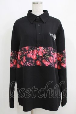 画像1: NieR Clothing / プリント切替ブラウス  黒×チェリープリント H-25-05-15-048-PU-BL-KB-ZH