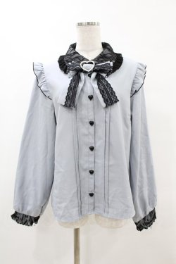 画像1: DearMyLove / レース重ねハートリボンフリルブラウス 3L サックス H-25-05-15-1050-EL-BL-NS-ZH