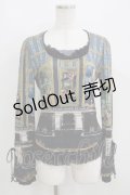 OZZ ANGELO / 宗教画プリント裾フリルトップス  青 H-25-05-15-066-OO-TO-KB-ZH
