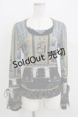 OZZ ANGELO / 宗教画プリント裾フリルトップス  青 H-25-05-15-066-OO-TO-KB-ZH
