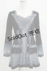 OZZ ANGELO / レース切替チュニックトップス  黒×青 H-25-05-15-071-OO-TO-KB-ZH