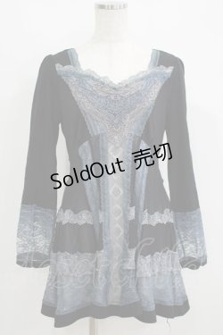 画像1: OZZ ANGELO / レース切替チュニックトップス  黒×青 H-25-05-15-071-OO-TO-KB-ZH