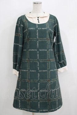 画像1: Fi.n.t / ヨーク切替タイプライター柄ワンピース Free GREEN H-25-05-16-1039-CA-OP-NS-ZH