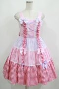 Angelic Pretty / ギンガム配色肩リボンジャンパースカート Free ピンク/ラベンダー H-25-05-16-1005-AP-OP-NS-ZH