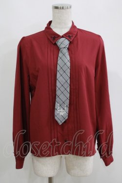 画像1: axes femme / チェック柄ネクタイ付ブラウス M ワイン H-25-05-16-1061-AX-BL-NS-ZH