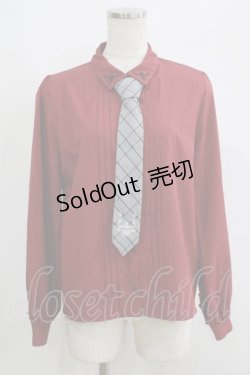 画像1: axes femme / チェック柄ネクタイ付ブラウス M ワイン H-25-05-16-1061-AX-BL-NS-ZH