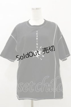 画像1: HELL CAT PUNKS / カラーステッチTシャツ  黒×白 H-25-05-17-047-PU-TO-KB-ZH