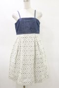Shirley Temple / カットワークデニムワンピース 160 ブルー×オフホワイト H-25-05-17-071-ET-OP-KB-ZH
