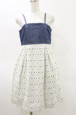 画像1: Shirley Temple / カットワークデニムワンピース 160 ブルー×オフホワイト H-25-05-17-071-ET-OP-KB-ZH