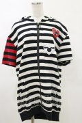 NieR Clothing / 半袖ZIPパーカー  白黒ボーダー×赤黒ボーダー H-25-05-17-032-PU-TO-KB-ZH